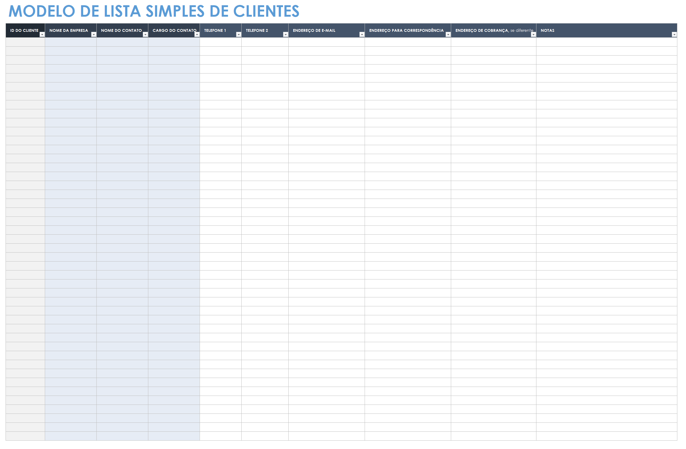  modelo de lista de clientes simples