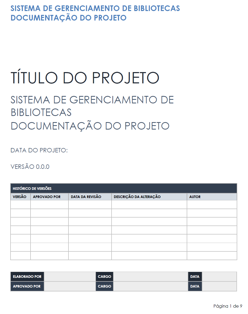 modelo de documentação de projeto de sistema de gerenciamento de biblioteca