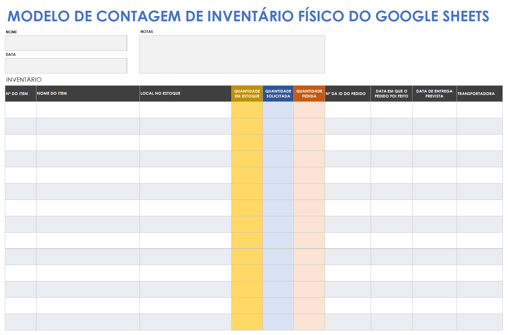  Modelo de contagem de inventário físico do Planilhas Google