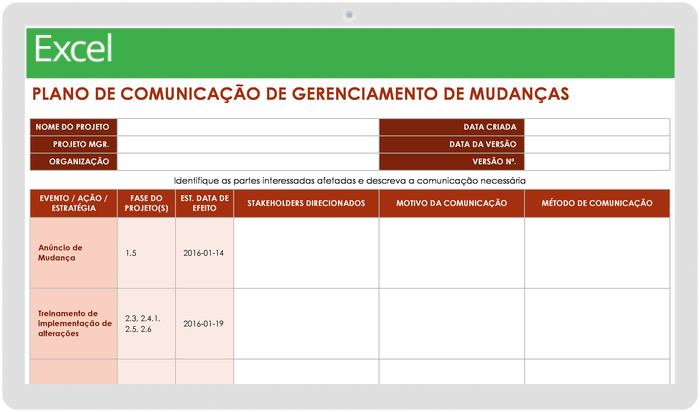 Modelo de Plano de Comunicação de Gerenciamento de Mudanças