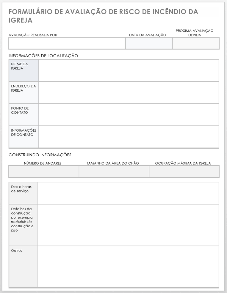 formulário de avaliação de risco de incêndio da igreja