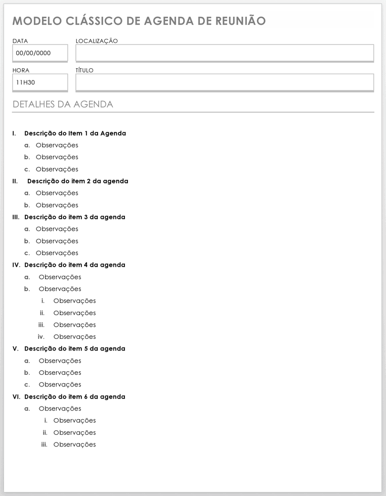 Modelo Clássico de Agenda de Reunião