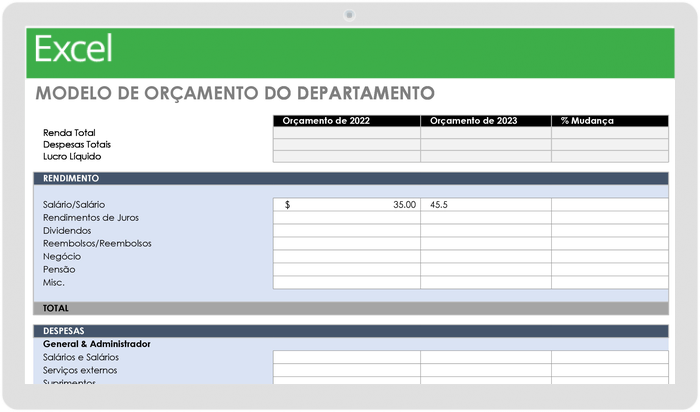 Modelo de Orçamento do Departamento