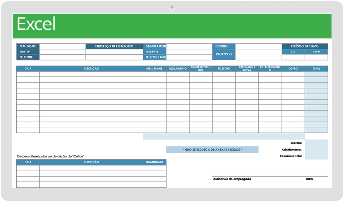  Modelo de relatório de despesas