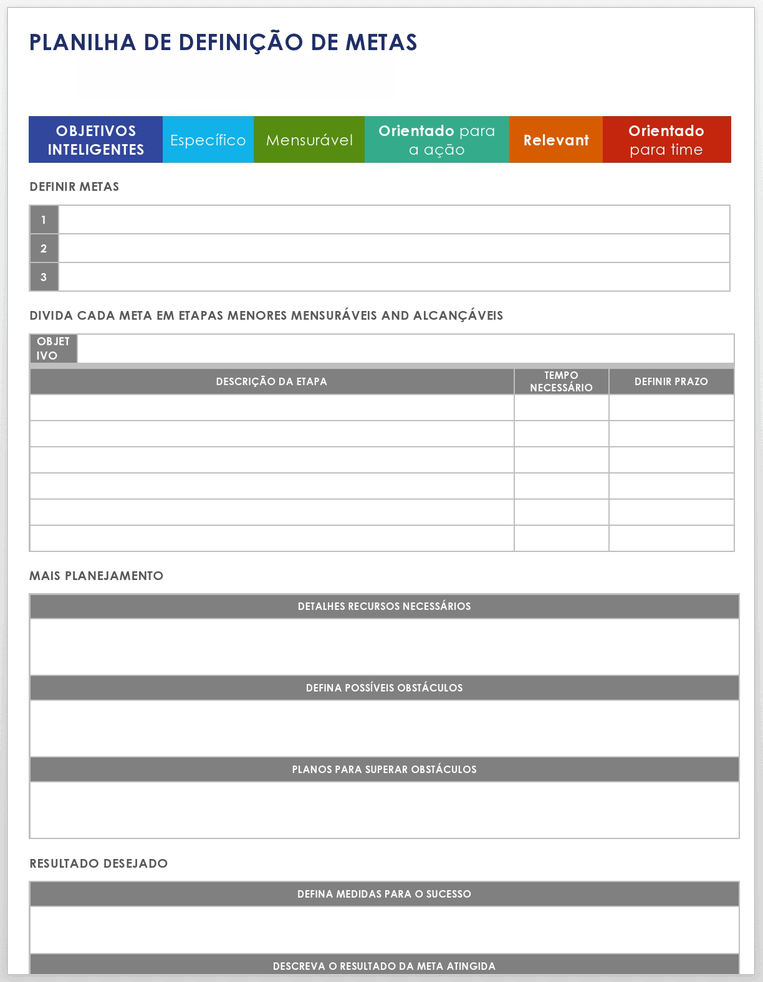 Modelo de Planilha de Definição de Metas