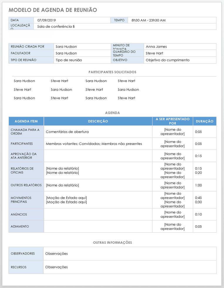 Modelo de Agenda de Reunião