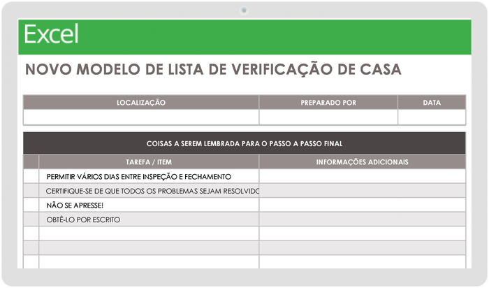 Modelo de lista de verificação de nova casa