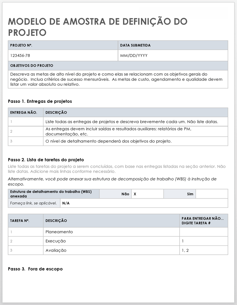 Amostra de Definição de Projeto