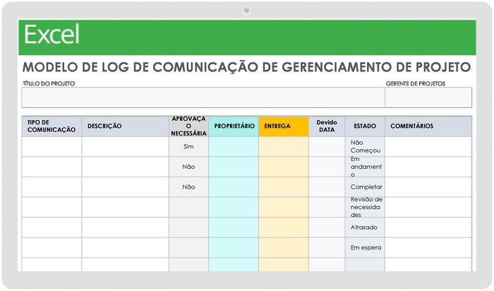 Modelo de registro de comunicação de gerenciamento de projeto