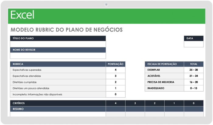 Modelo de Rubrica de Plano de Negócios Simples