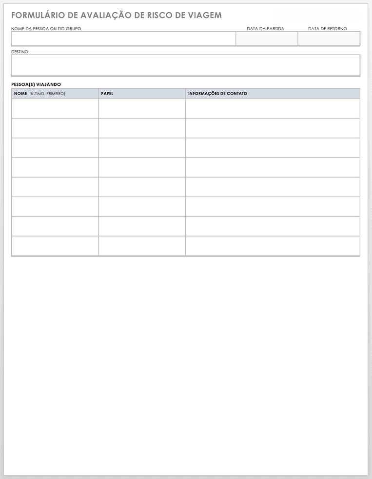 formulário de avaliação de risco de viagem